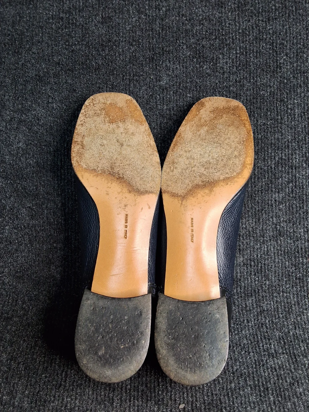 Salvatore Ferragamo Navy and Black Cap-Toe Leather Flats